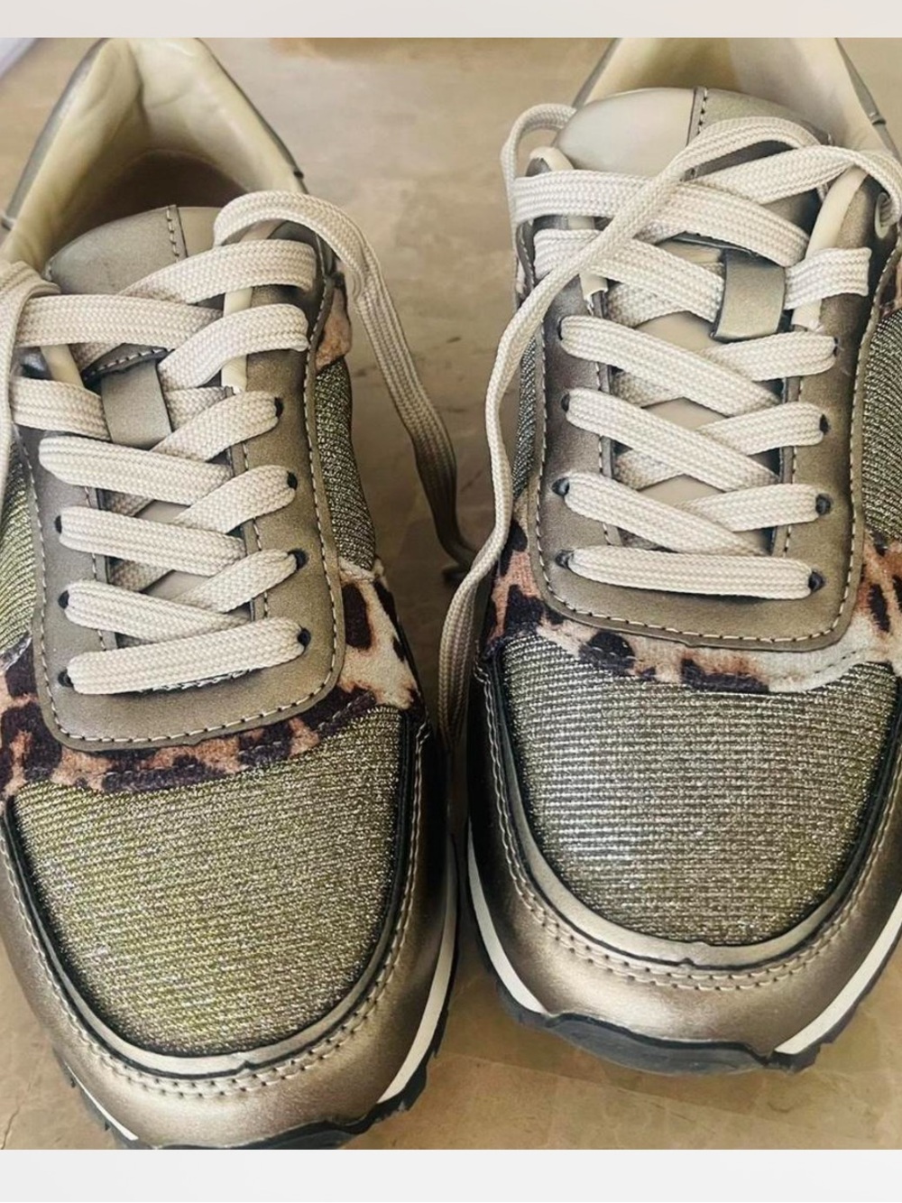 Womens Metallic Olive & Leopard Accent Fashion Sneakers
